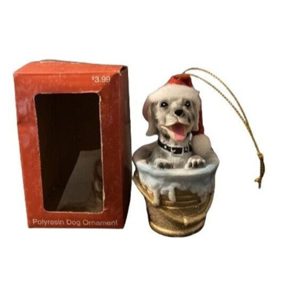 Dalmatian Dog Christmas Ornament With Santa Hat Bucket Polyresin Holiday NEW - Picture 2 of 6